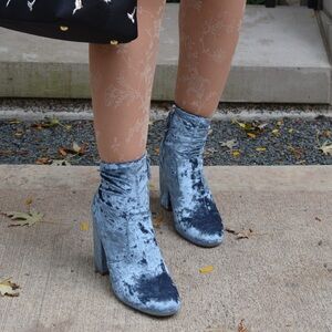 Steve Madden Gaze Blue Crushed Velvet Booties